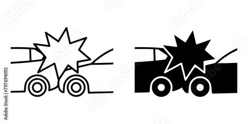 ofvs588 OutlineFilledVectorSign ofvs - car accident vector icon . vehicle trouble sign . damaged . isolated transparent . black outline filled version . AI 10 / EPS 10 . g11931