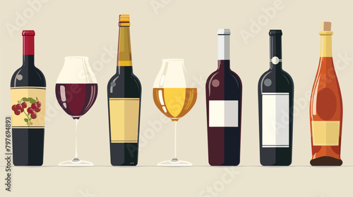 Bottles and glasses of different exquisite wine