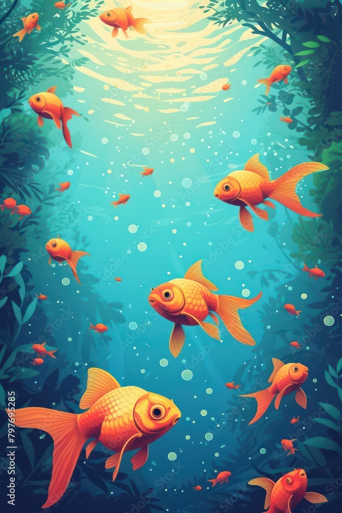 flat illustration of gold fish with calming colors