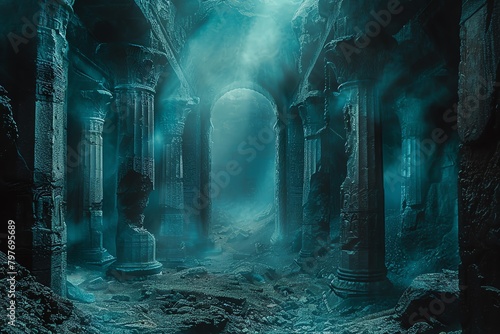 An ancient city buried deep beneath the earth  shrouded in mystery and shadow