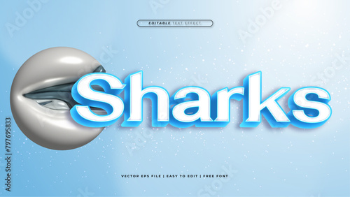 Blue gray grey and white sharks 3d editable text effect - font style