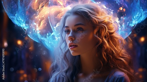 Young woman in a 3D magical world, harnessing electric elements with spellbinding beauty, set in a vibrant, fantasy environment ,ultra HD,digital photography photo