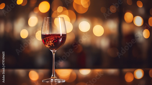 glass of champagne on table over celebration background