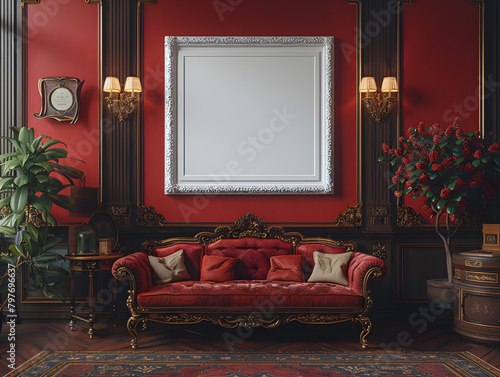 Luxurious Vintage Decor: 1920s Parlor Scene with White Frame Mockup