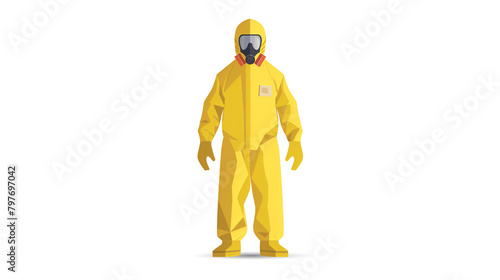 Flat lay Vector illustration of a full body yellow hazmat suit on a white background
