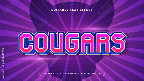 Purple violet pink and blue cougars 3d editable text effect - font style