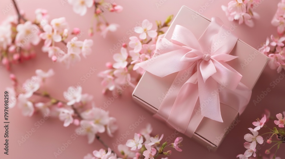 Sakura Gift Box. Delicate Flowers and Satin Ribbon Sakura Gift Box. Delicate Flowers and Satin Ribbon