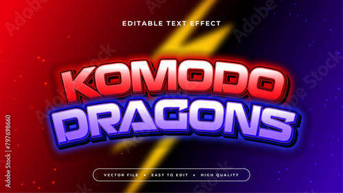 Red blue and purple violet komodo dragons 3d editable text effect - font style photo