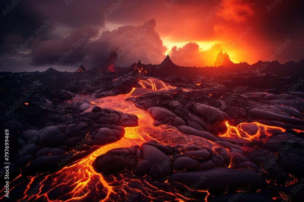 Naklejka premium Volcano lava landscape mountain.
