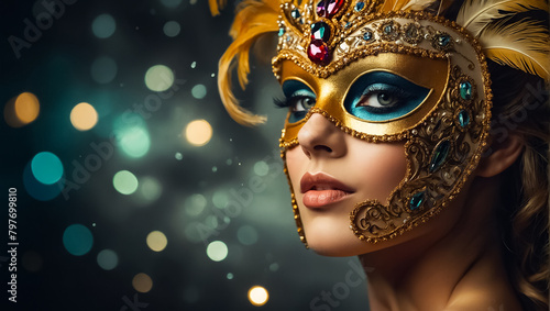 Portrait of a pretty woman in a carnival mask
