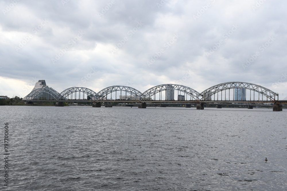 Famous bridge above the Daugava river in Riga, Latvia Famous bridge above the Daugava river in Riga, Latvia