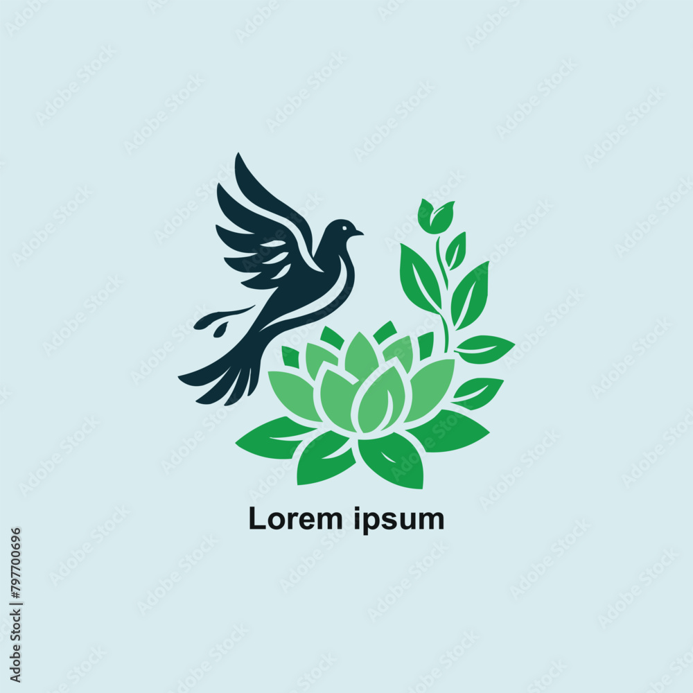 Obraz premium Pigeon dove and lotus flower icon vector logo template illustration