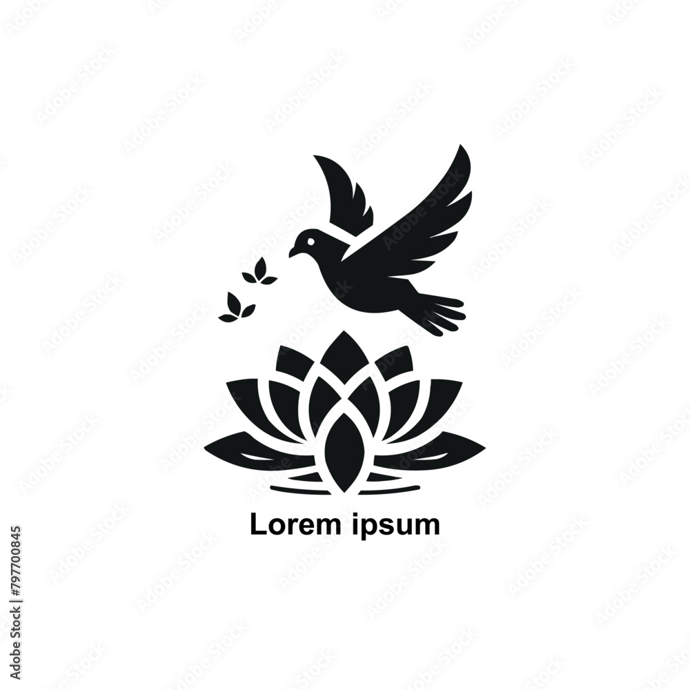Pigeon dove and lotus flower icon vector logo template illustration Pigeon dove and lotus flower icon vector logo template illustration