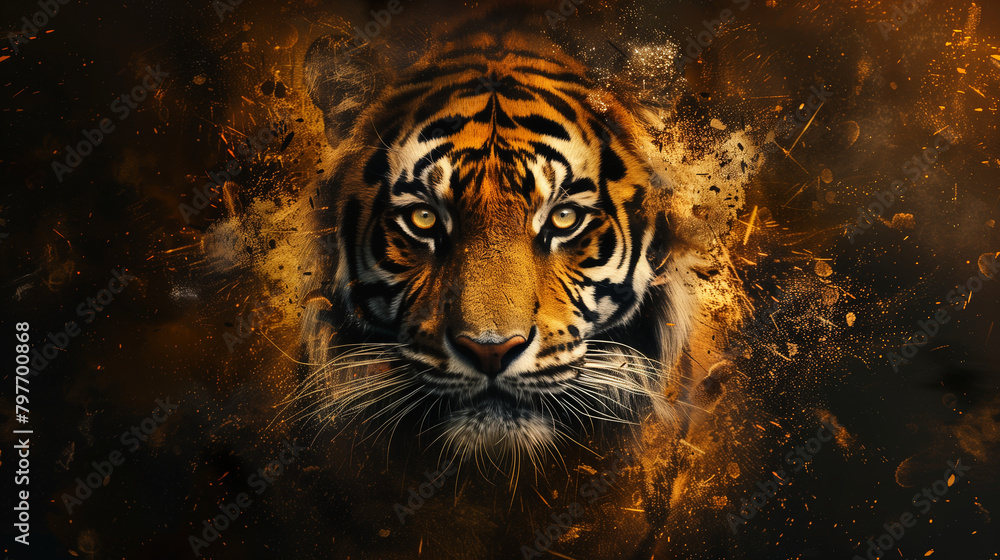 Fototapeta premium Tiger head on dark background, save tiger concept