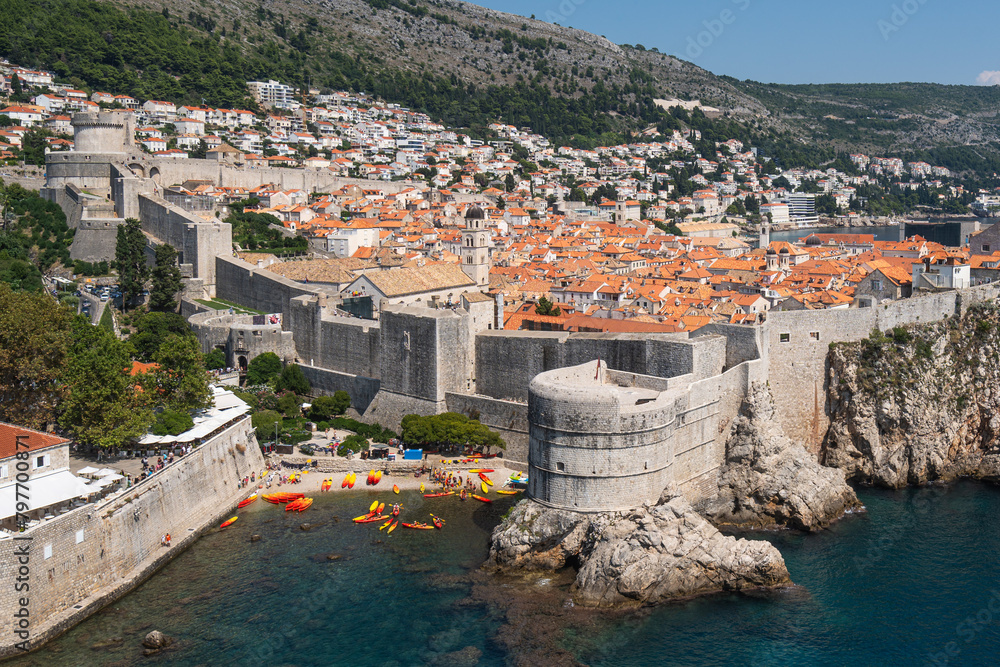 Scenic View of Dubrovnik Old Town and City Walls, UNESCO World Heritage Site, Croatia