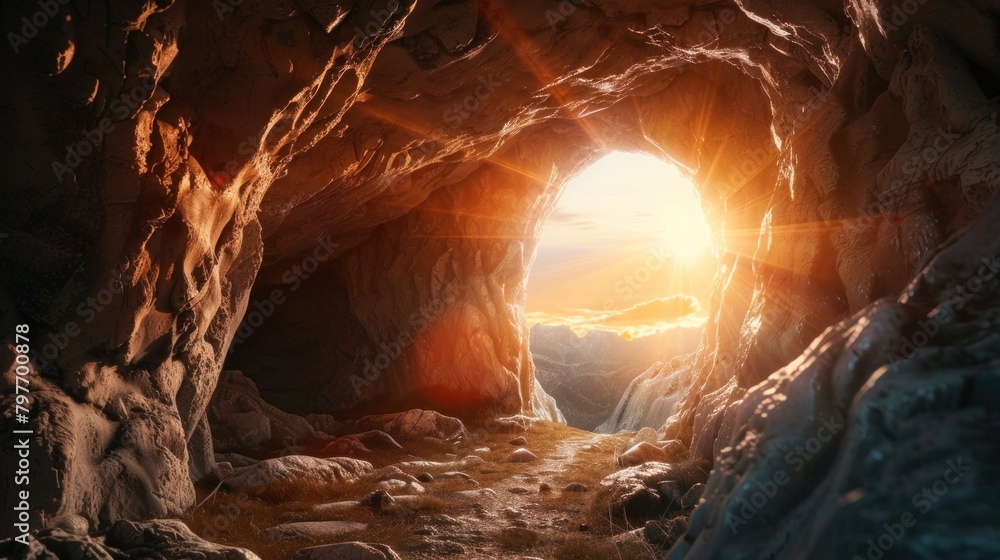 Biblical Scene of Jesus Christ's Empty Tomb, Symbolizing Hope and Resurrection Biblical Scene of Jesus Christ's Empty Tomb, Symbolizing Hope and Resurrection