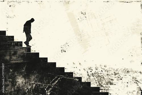 Art, poster, background, man and movement on the stairs, downshift