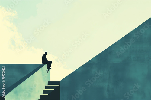 Art  poster  background  man and movement on the stairs  downshift  climbing  copyspace