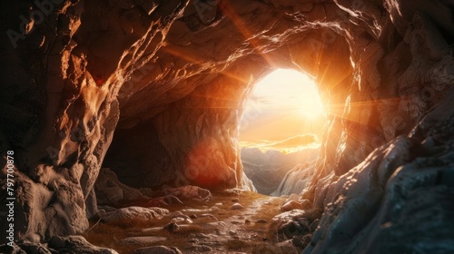 Biblical Scene of Jesus Christ's Empty Tomb, Symbolizing Hope and Resurrection