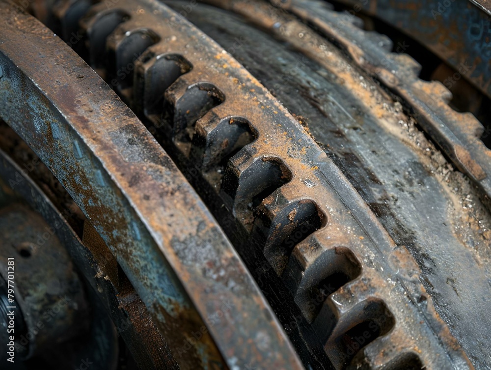 AI-generated illustration of rusty gears on old metal machinery AI-generated illustration of rusty gears on old metal machinery