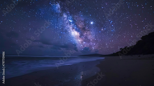 Beach at night, there is milky way in the beautiful sky