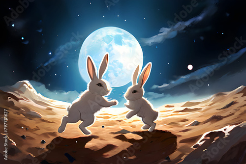 달에서 뛰노는 토끼 photo