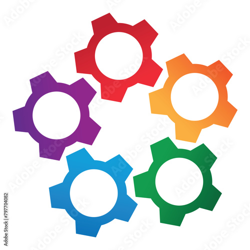Colored gears symbolize teamwork and corporate interaction.