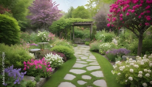 A tranquil garden bursting with blooms upscaled 3