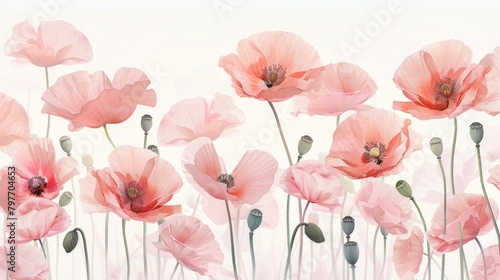 Poppies with Pale Pink Pattern © Postproduction