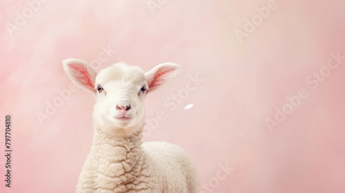 Adorable Lamb on Pastel Pink. A cute lamb posing against a soft pastel pink backdrop.