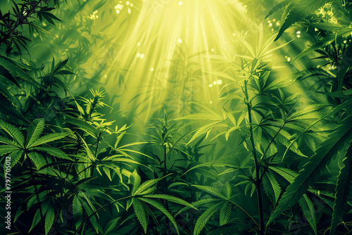 Hemp thickets in the sun s rays  frame  copyspace