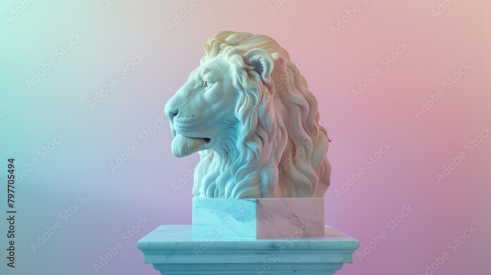 Majestic Marble Lion Head Sculpture Displayed on Plinth Majestic Marble Lion Head Sculpture Displayed on Plinth