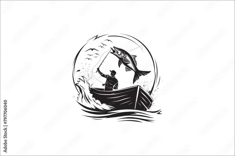 Fishing Silhouette Vector illustration, Silhouette of fishing rod set of fishing silhouette. Fishing Silhouette Vector illustration, Silhouette of fishing rod set of fishing silhouette.