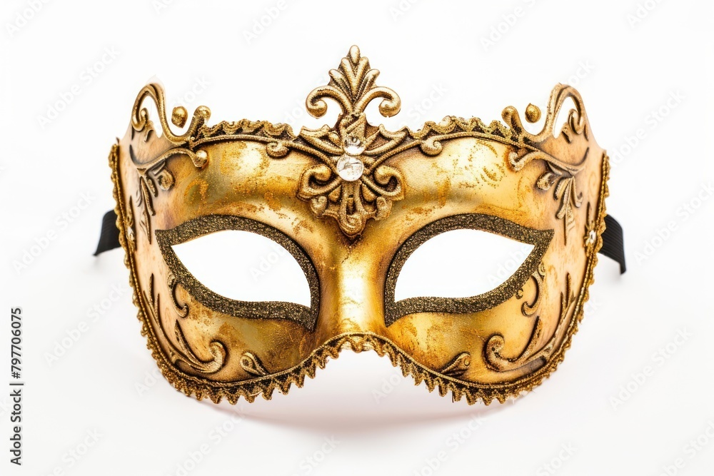 Golden carnival Venetian mask white background venetian mask celebration.