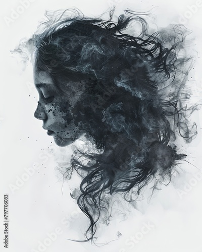 Double exposure illustration of a woman depression bad feelings background