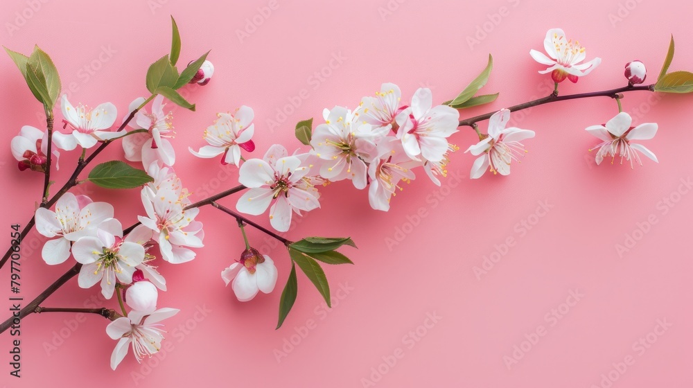 Springtime Blossoming Branch Against Soft Pink Background