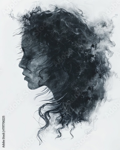 Double exposure illustration of a woman depression bad feelings background