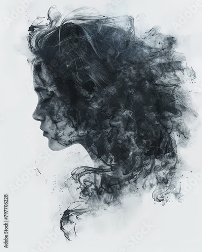 Double exposure illustration of a woman depression bad feelings background