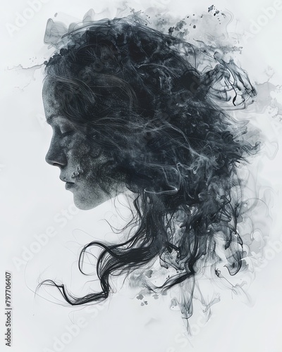Double exposure illustration of a woman depression bad feelings background
