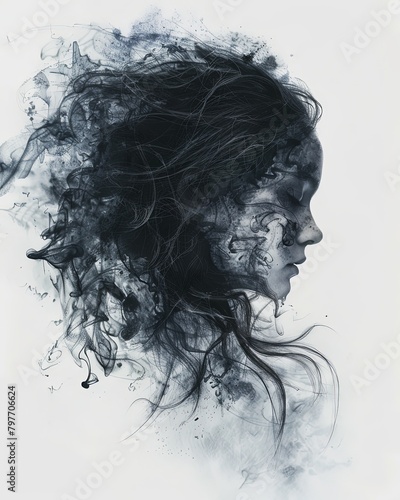 Double exposure illustration of a woman depression bad feelings background