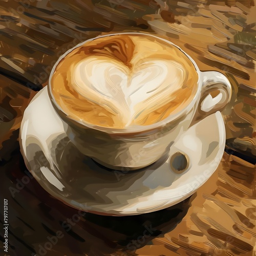 cup of coffee with cinnamon, Coffee, latte, with, heart, shape. photo