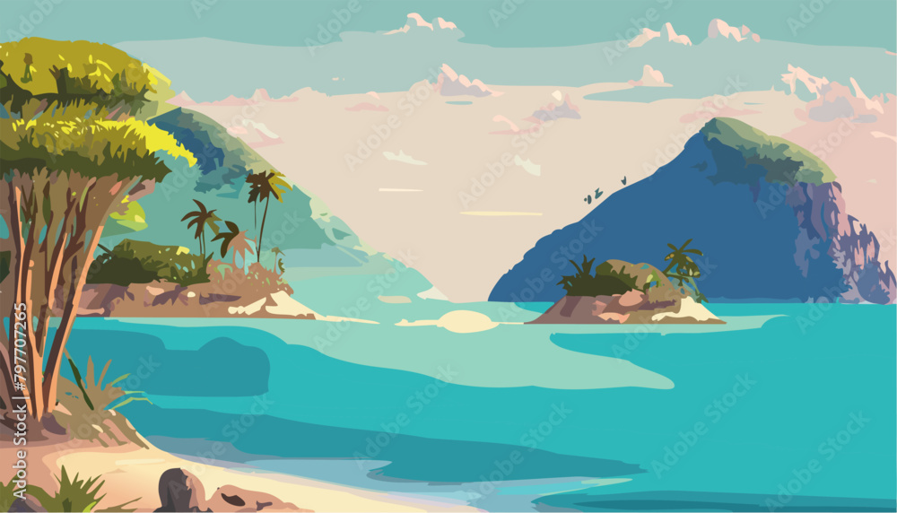 Naklejka premium Landscape tropical island and beach with palm trees