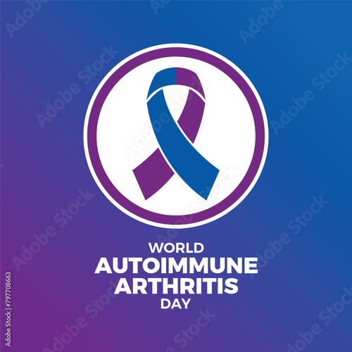 World Autoimmune Arthritis Day poster vector illustration. Blue purple awareness ribbon icon in a circle. Template for background, banner, card. May 20. Important day