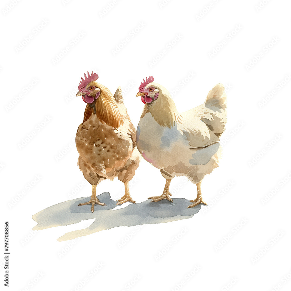 Fototapeta premium Watercolor illustration of a chicken on a white background.