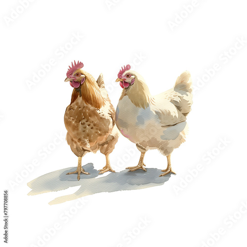 Watercolor illustration of a chicken on a white background. photo