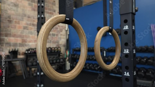 Gymnastic rings hanging at a gym photo