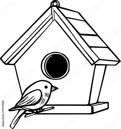 Bird house on a white background hand drawn 