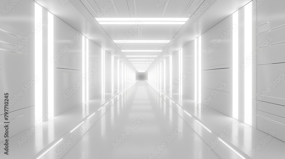 White background 3D room light abstract space technology tunnel stage floor. Empty white future 3D neon background studio futuristic corridor render modern interior silver road black wall design gray White background 3D room light abstract space technology tunnel stage floor. Empty white future 3D neon background studio futuristic corridor render modern interior silver road black wall design gray