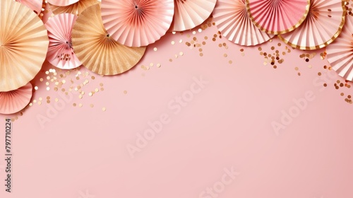 pink and gold confetti paper fan decoration copy space  ai