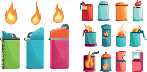 Gasoline lighters. Cartoon plastic petrol lighter, cheap ignition tool ignite cigarette gas kitchen tool